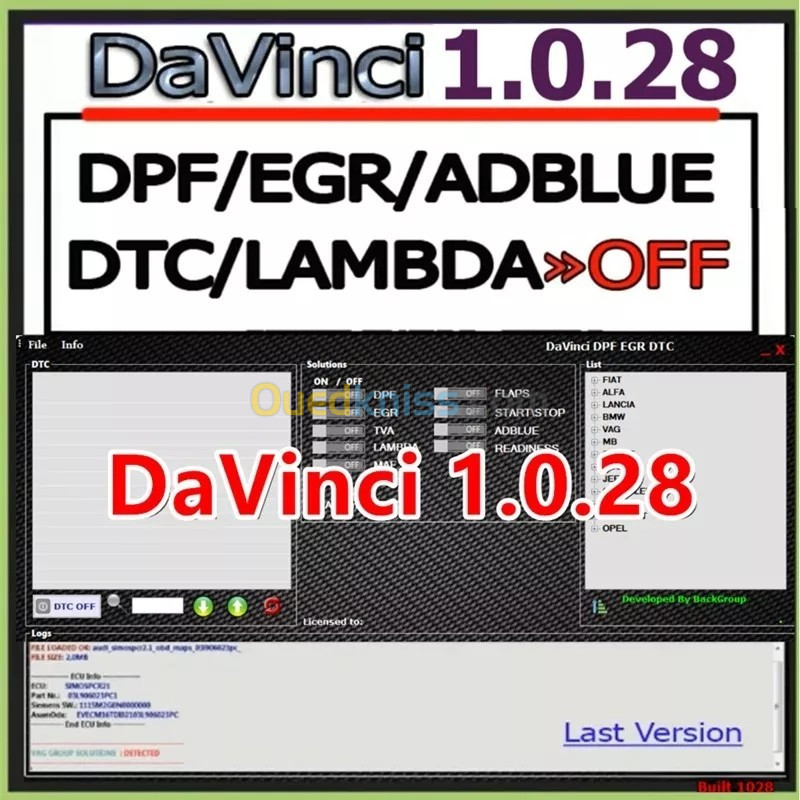 DaVinci 1.0.28 dernière version Diagnostic auto fap egr adblue