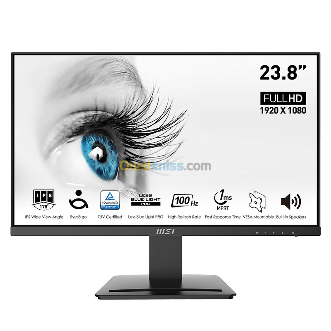 ÉCRAN MSI PRO MP243X - 23.8" FHD - 100 Hz - 1ms - Dalle IPS - Adaptive Sync - Haut-parleurs - Noir