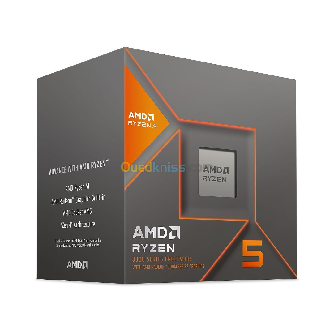 PROCESSEUR AMD RYZEN 5 8600G AVEC VENTILO- AM5 Socket- 22Mo CACHE- 6 COEURS- 4.3 GHz Upto 5 GHz