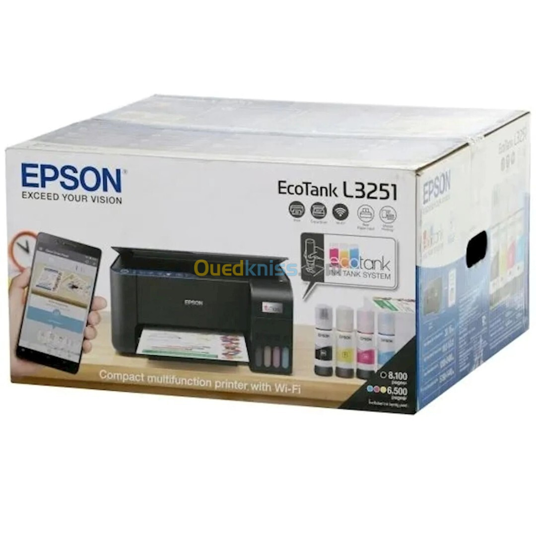 EPSON ECOTANK L3251- A4 MULTIFONCTION - 4 COULEUR À RÉSERVOIRS JET D'ENCRE - USB - WI-FI DIRECT - 