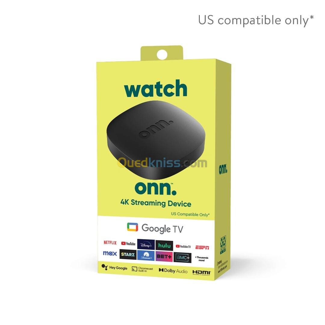 WATCH ONN - 4K UHD STREAMING BOX - Wi-Fi - RAM 2Go - 8Go STOCKAGE - GOOGLE TV - TÉLÉCOMMANDE - HDMI 