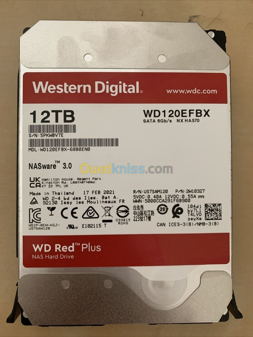 WD RED 12To NAS - 3.5" - SATA 6.0 Gb/S - Disque dur interne - 7200 RPM - WD121KFBX