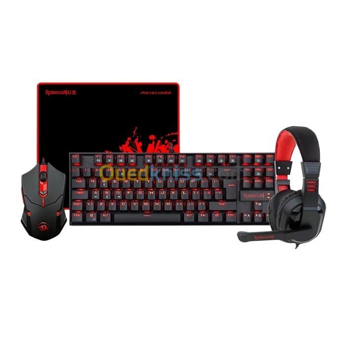 REDRAGON K552-BB-2 - COMBO 4en1 - CLAVIER + SOURIS + CASQUE + TAPAIS - RVB - 3200 DPI - BLACK