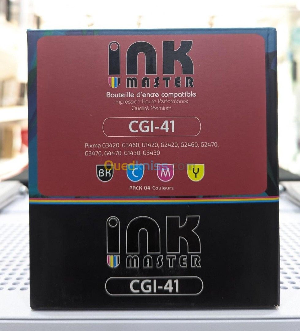 INK MASTER PACK BOUTEILLE D'ANCRE COMPATIBLE CANON CGI-41 - 4 COULEURS - BK -C -M -Y - 140/70 ml 