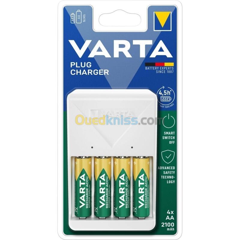 VARTA PLUG CHARGEUR PILES - AVEC 4 PILES AA 2100 MAH - SMART SWITCH OFF - 4 X AA - SAFETY TECHNOLOGY