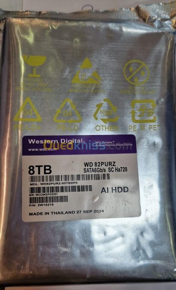  WD PURPLE 8TB HDD - DISQUE DURE SURVEILLANCE - WD82PURZ - SATA 6GB/S - 3,5" 256MB - 7200 RPM - CMR