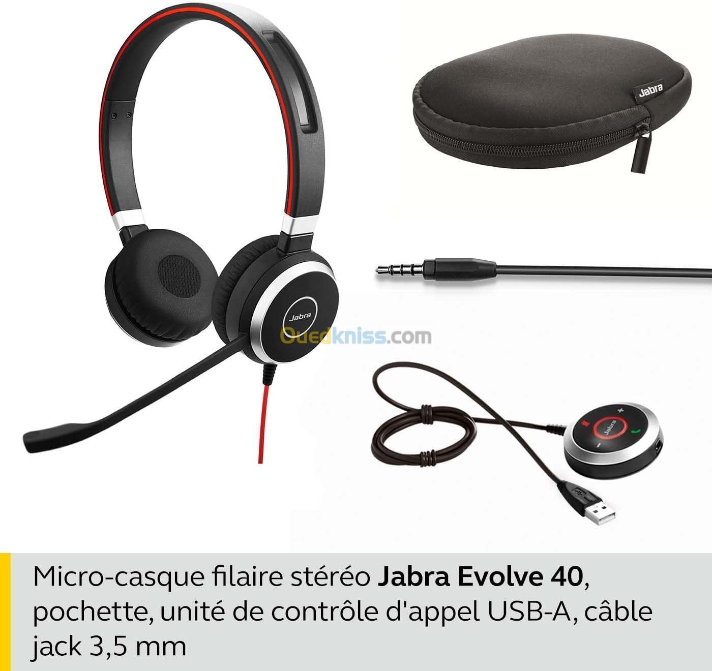 Jabra Evolve 40  Stéréo Casque filaire pour softphone  USB 