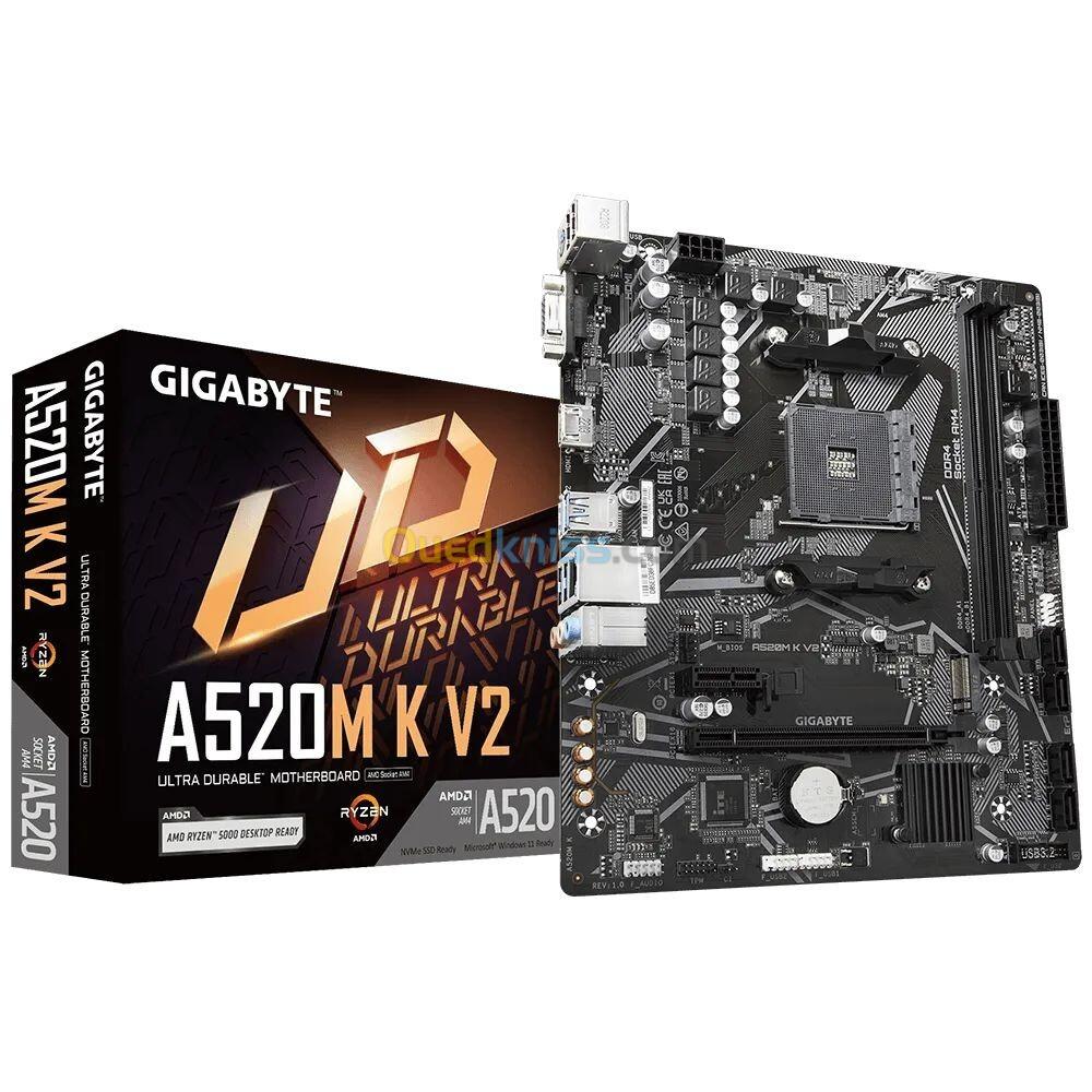 GIGABYTE A520M K V2 - CARTE MÈRE AMD - SOCKET AM4 - PCIE 3.0 X4 M.2 - DDR4 DUAL CHANNEL -SMART FAN 5