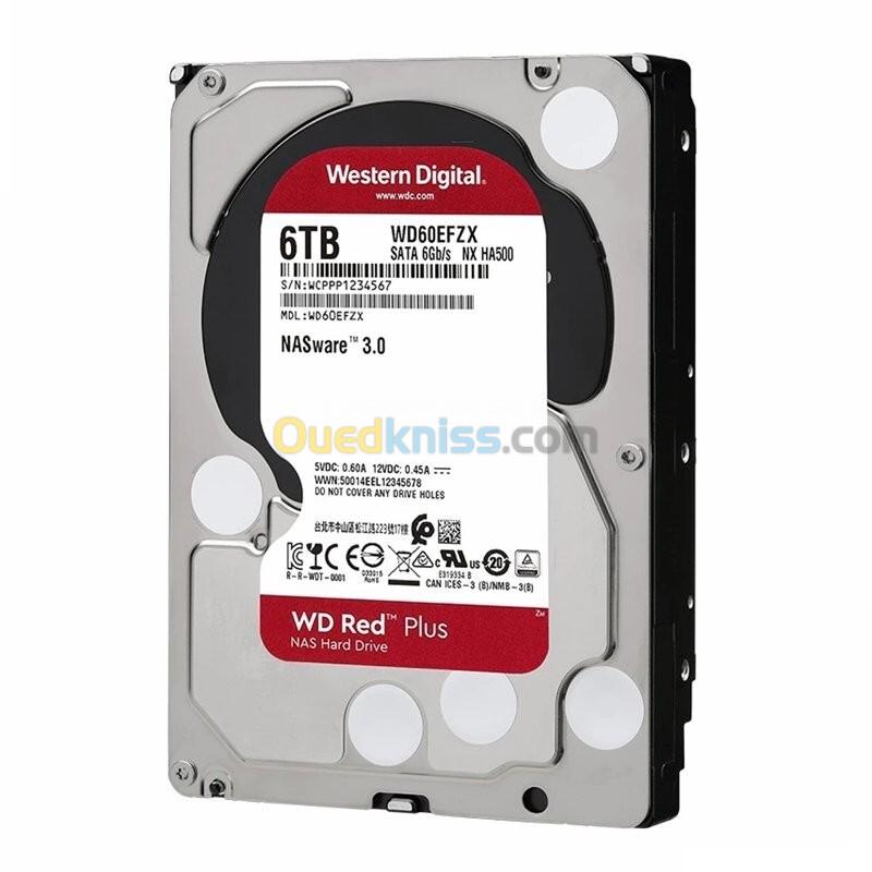 WD RED PLUS NAS WARE 6 TB - DISQUE DUR HDD 3.5" - 5400 RPM CLASS SATA 6 GB/S - 256MB CACHE - WD60EFPX