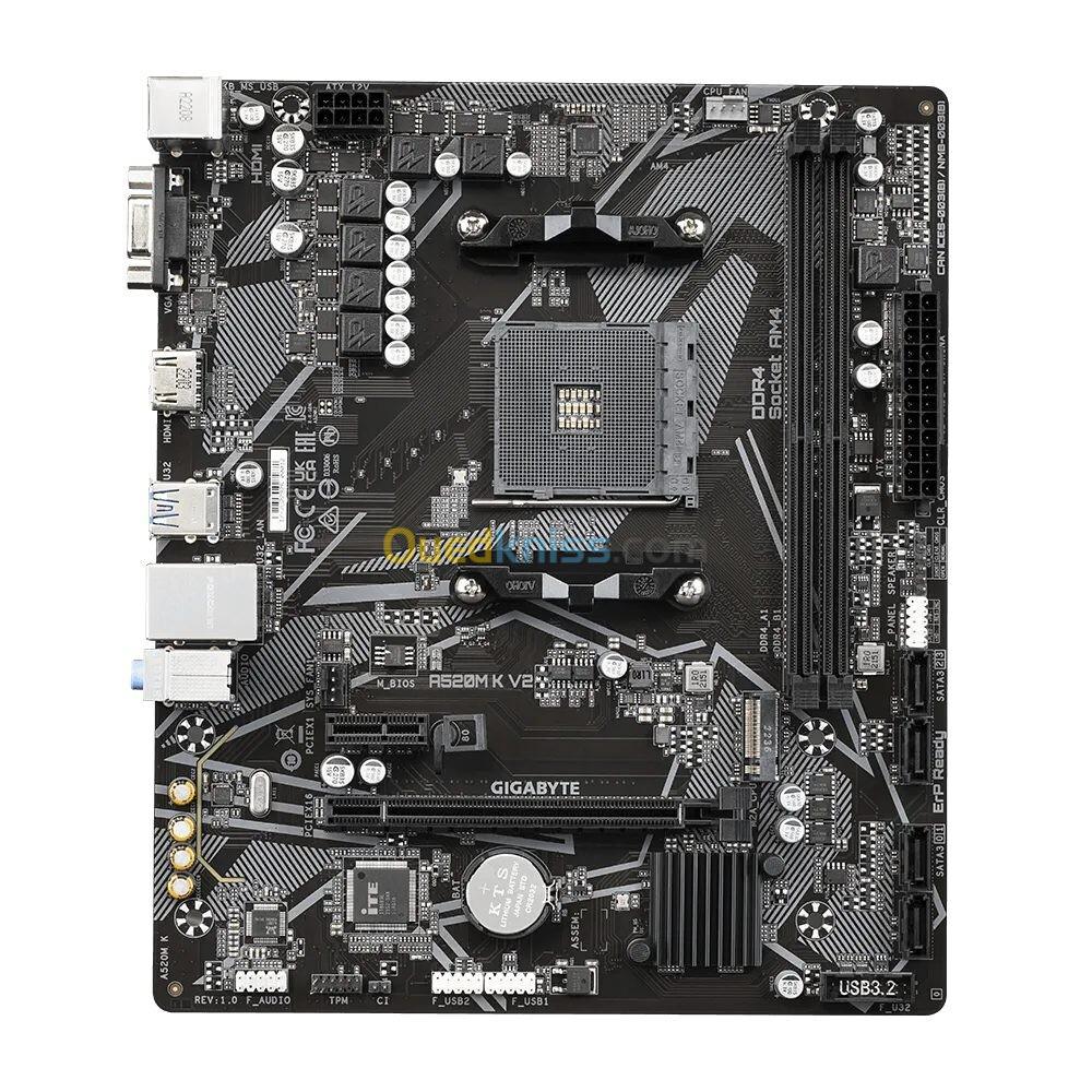 GIGABYTE A520M K V2 - CARTE MÈRE AMD - SOCKET AM4 - PCIE 3.0 X4 M.2 - DDR4 DUAL CHANNEL -SMART FAN 5