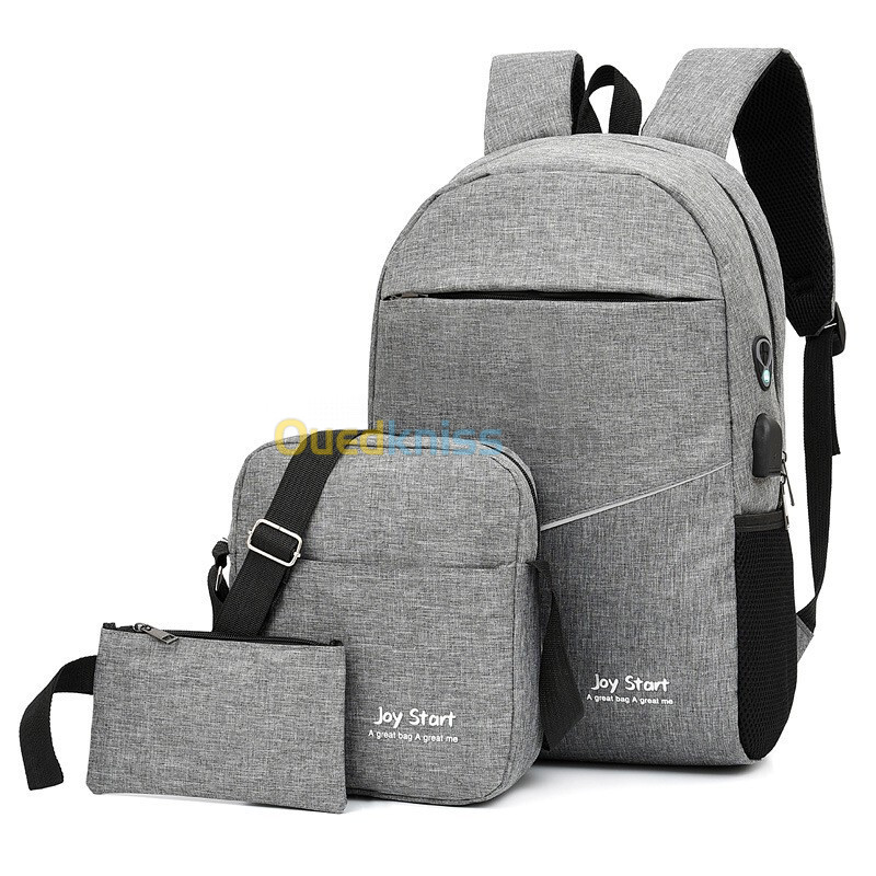 3 PCS Sac à dos multifonctionnel Avec Sortie USB ET Sortie kit-man - Gris