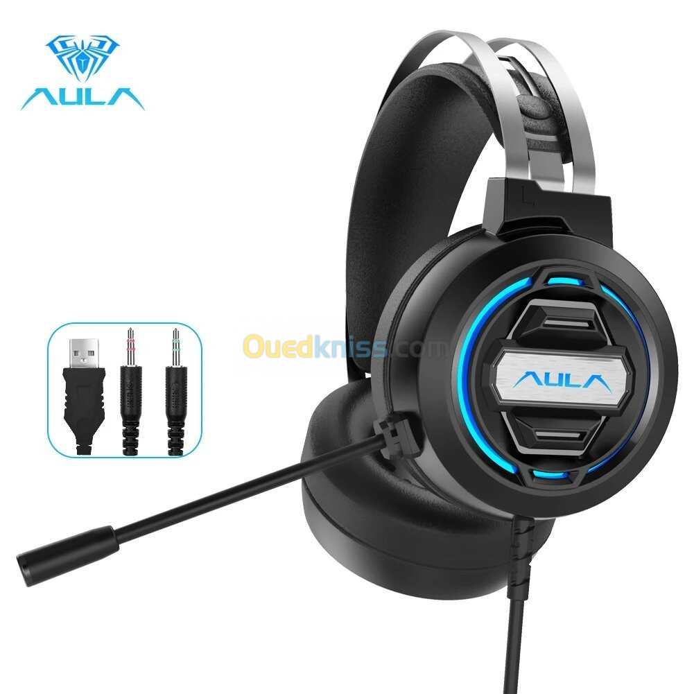 AULA Casque Gaming filaires S603 avec Microphone pour PC, PS4.