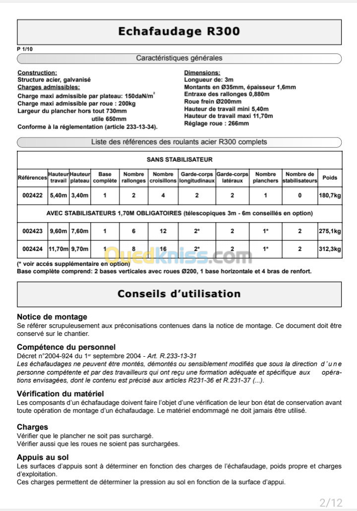 location  echafaudage roulant en acier galvanisé