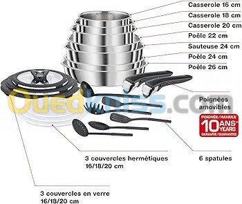 Seb Compact Inox Batterie de cuisine 20 pièces, Induction