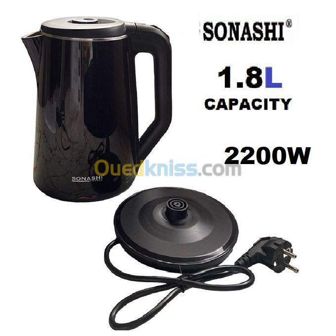 Bouilloire Electrique Sans Fil en Inox 1.8L 2200W Noir