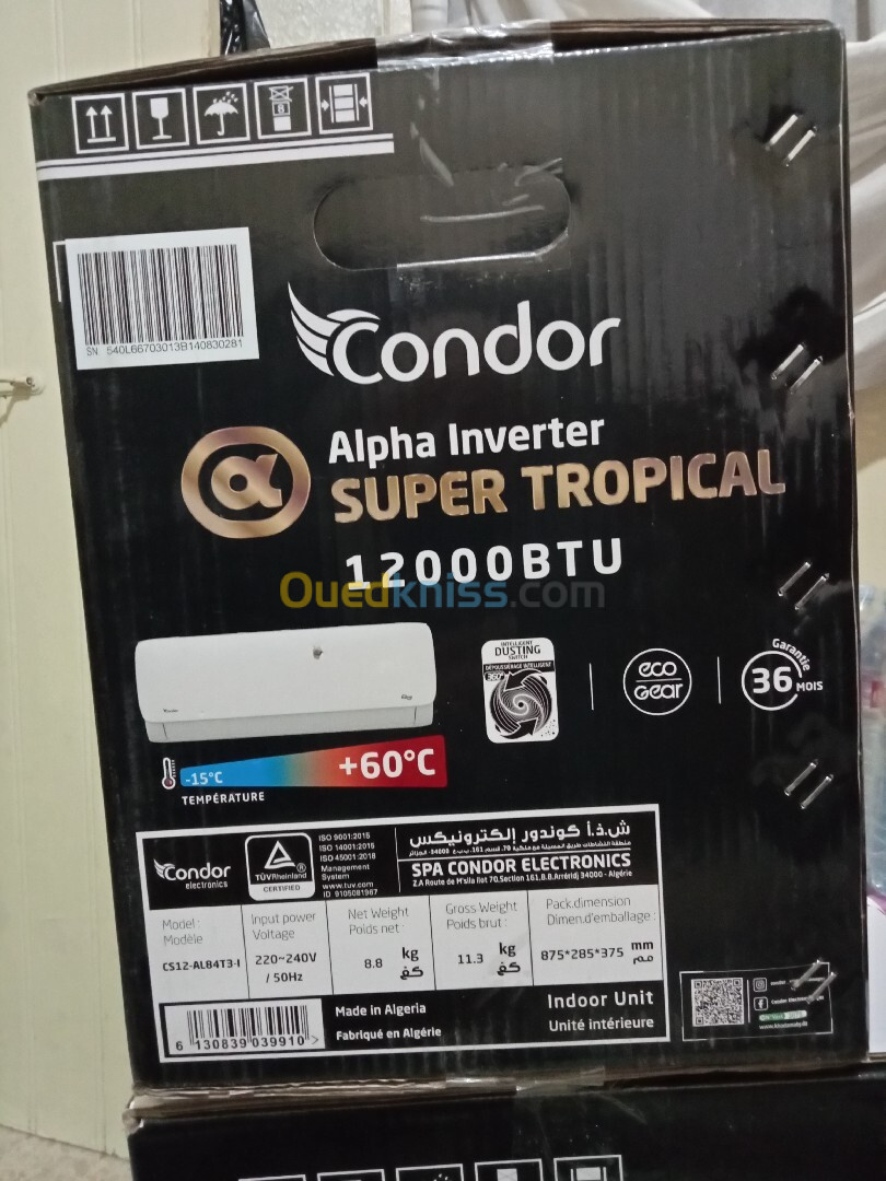 CLIMATISEUR CONDOR 12000 BTU SUPER TROPICAL INVERTER