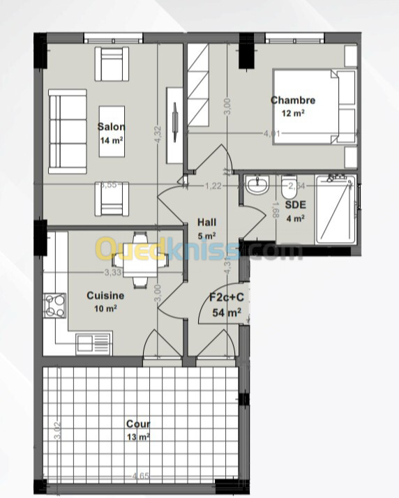 Vente Appartement F2 Alger Bordj el kiffan