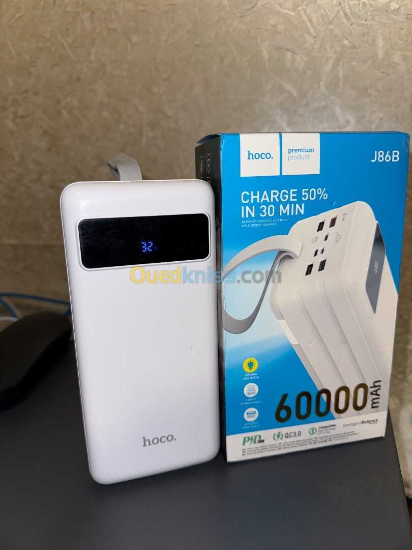 Power bank 60000 mAh hoco. Fast charging Charge 50% in 30 min led lamp