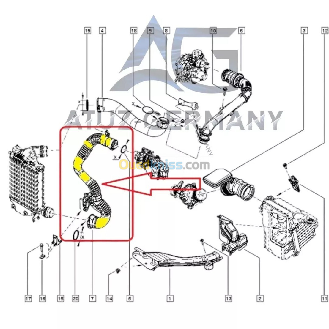 Original AG Durite turbo pour Renault Koleos II 1.6 dCi 130 144604BE2C