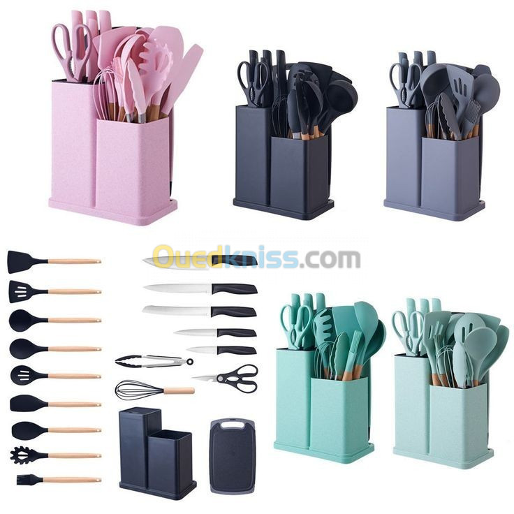 Premium Set of 19 - Silicone and Wood Kitchen Utensil