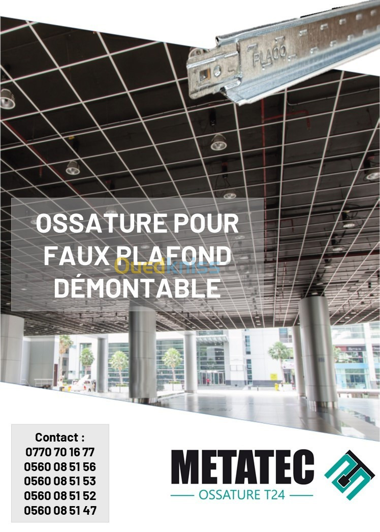 Ossature Métallique METATEC, Structure De Faux Plafond Démontable en T24