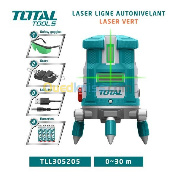 TOTAL Niveau Laser Avec 5Lignes Rayon Vert 30m TLL305205