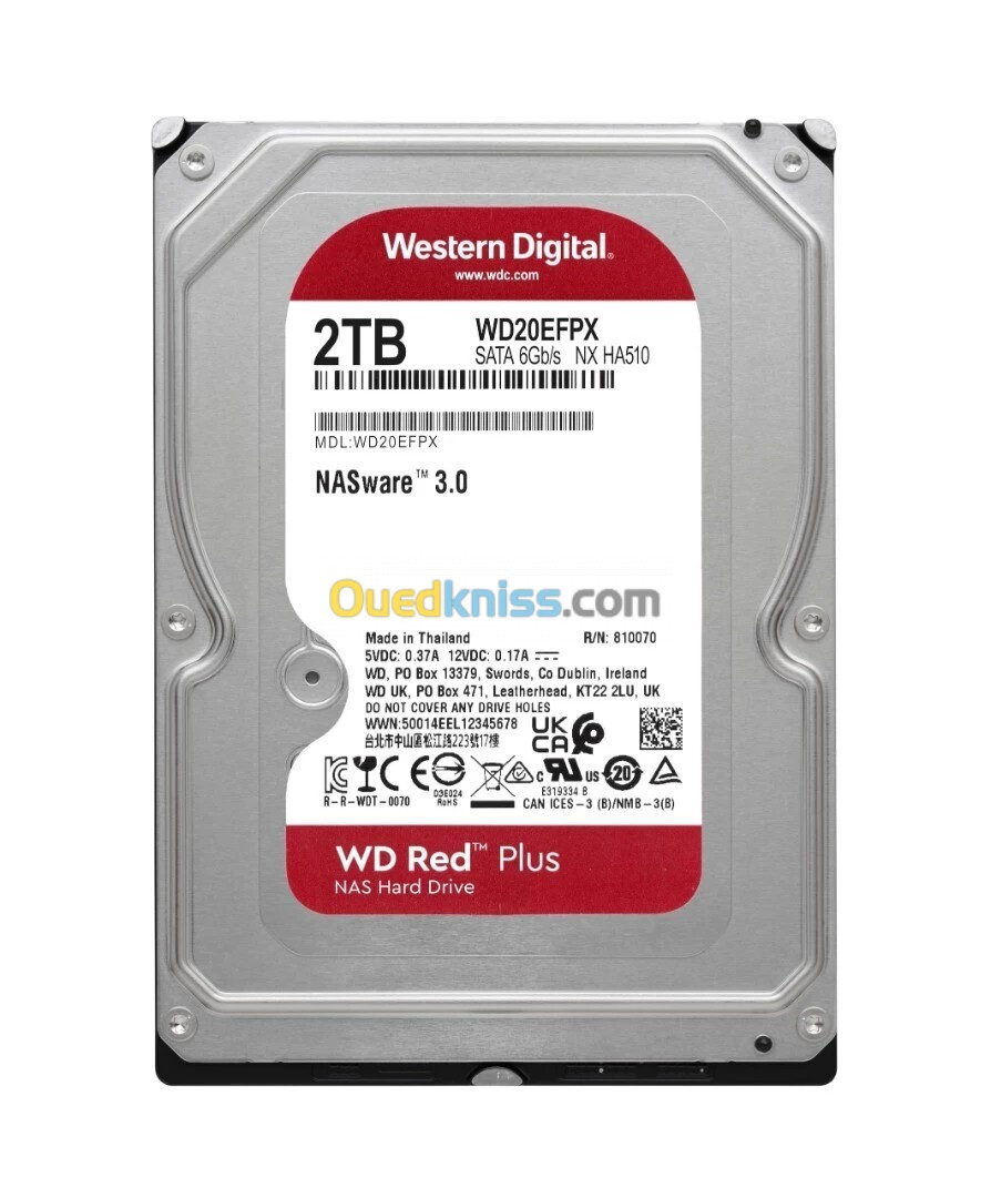 WD RED PLUS NAS WARE 2TB - DISQUE DUR HDD 3.5" - 64 MO SERIAL - SATA 6GB/S 5400 RPM - WD20EFPX -