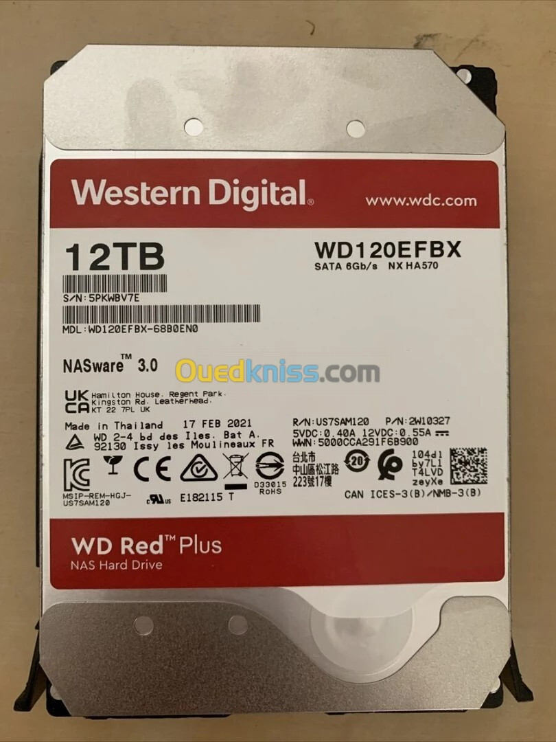 WD RED 12To NAS - 3.5" - SATA 6.0 Gb/S - Disque Dur Interne - 7200 RPM - WD121KFBX