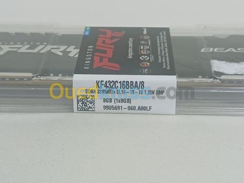 DIMM Kingston Fury Beast RGB 8Go DDR4 PC4-25600 (3200 Mhz) (Noir)