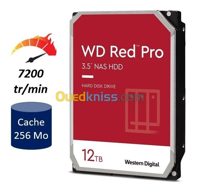 WD RED PRO NAS 12TB - DISQUE DURE INTERN HDD 3.5" - 7200 RPM - 256 MB - SATA 6GB/S - WD121KFBX -