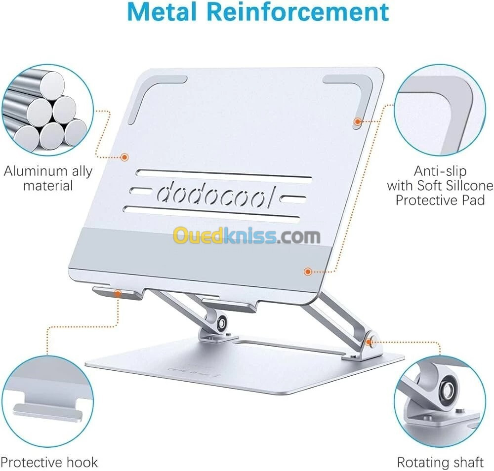 DODOCOOL DC120GYEU - SUPPORT LAPTO - FULL ALUMINIUM - ÉLÉGANT - ANTIDÉRAPANT - RÉGLABLE