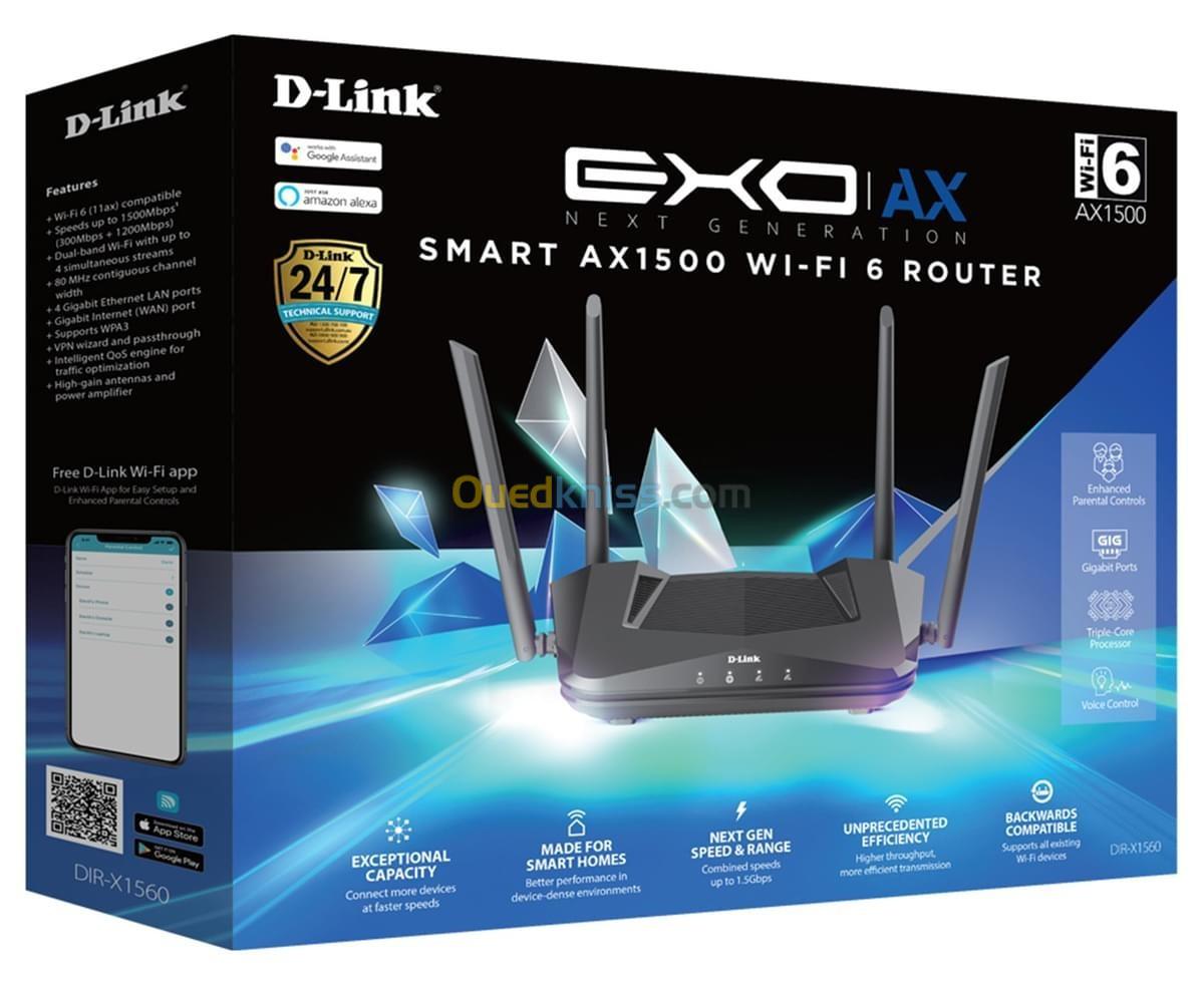 D-Link DIR-X1560 Routeur Gigabit Dual-Band Wi-Fi 6 AX1500 (AX1200 + N300) MU-MIMO