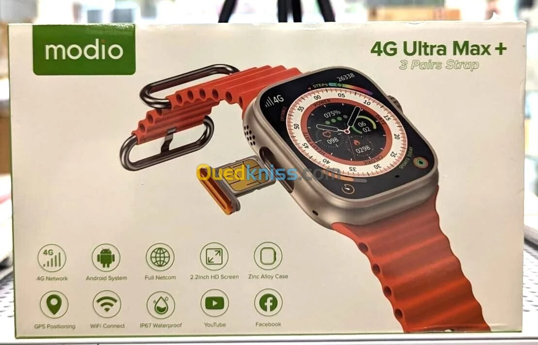 SMARTWATCH MODIO 4G ULTRA MAX + 4GB - 64GB - 2.2" FHD - WI-FI - BLUETOOTH - ÉTANCHE- 680 MAH