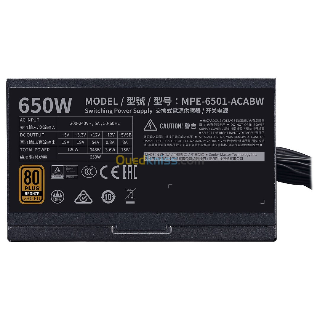 COOLER MASTER MWE 650 W - ALIMENTATION 80 PLUS BRONZE V2 - 230V - DC TO DC - 4 x PCI Express 6 -