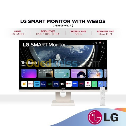 ECRAN LG 27SR50F SMART - 27" FHD - 60 HZ - DALLE IPS - 5MS -BLUETOOTH - webOS - eARC -HAUT-PARLEURS