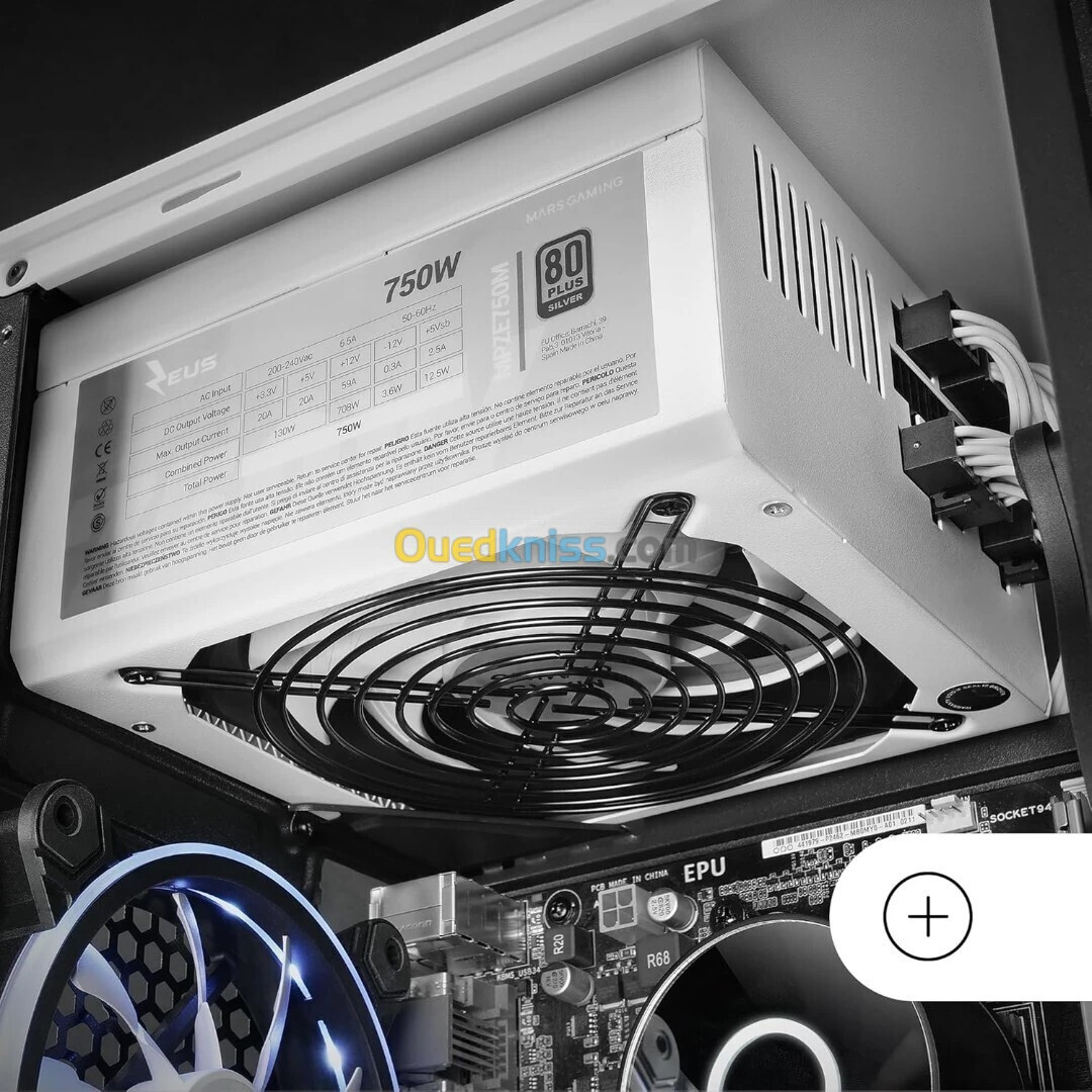 MARS GAMING MPZE750M - ALIMENTATION 750W - FULL MODULAIRE - 80 PLUS SILVER - TECHNOLOGIE AI - WHITE