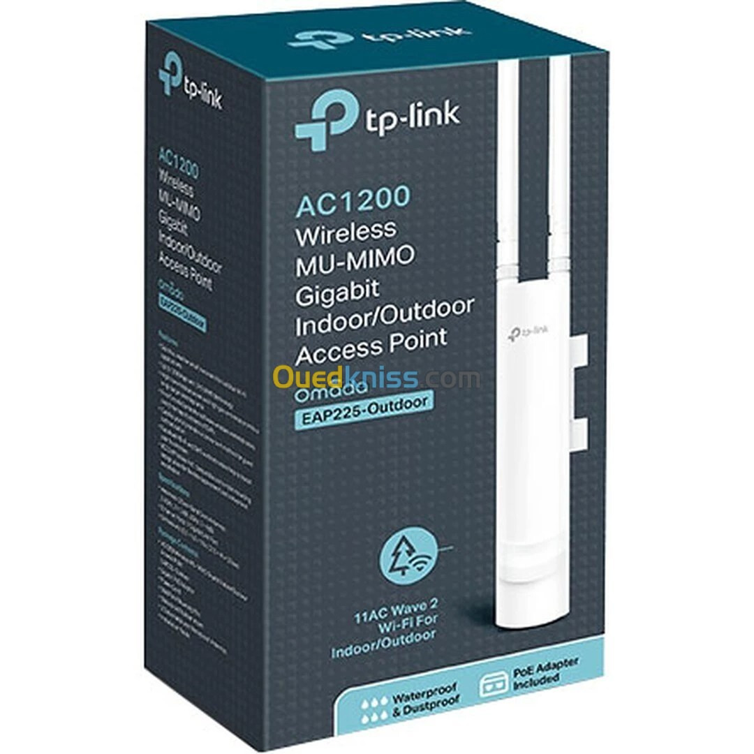 TP-LINK AC1200 EAP225 - OUTDOOR POINT D'ACCÈS - WI-FI DUAL BAND - MU MIMO GIGABIT OMADA