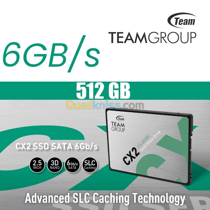 TEAMGROUP SSD CX2 512GB SATA 2.5" - SATA III 6GB/S - 530 MO/S - SLC CAHCING - SLIVER 