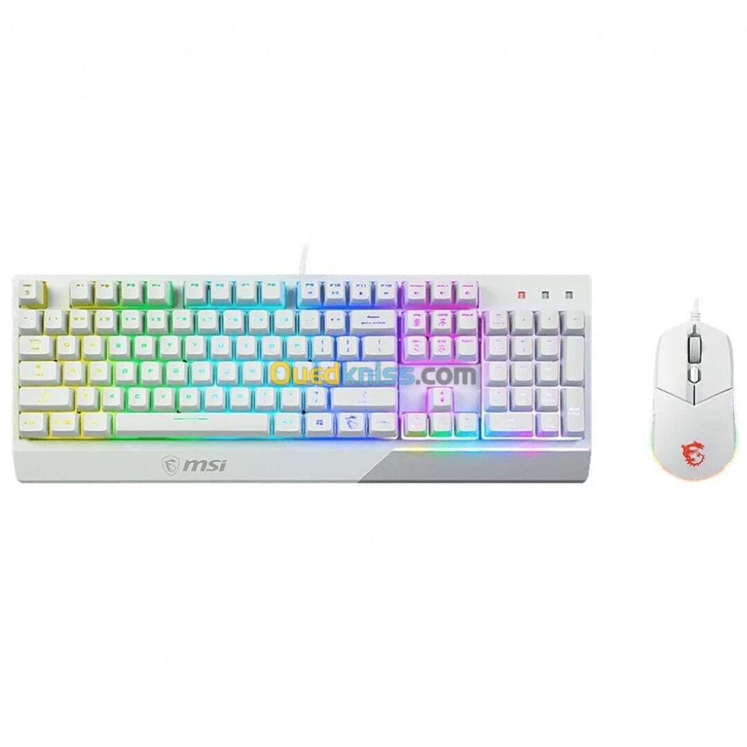 MSI VIGOR GK30 COMBO LIGHT RGB - PACK CLAVIER AZERTY - SOURIS CLUTCH GM11 - GAMING - FILAIRE - WHITE