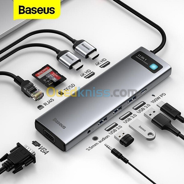 BASEUS STARJOY 11 PORT TYPE-C HUB ADAPTER - 3xUSB 3.0 - JACK 3,5 - RJ45 - 2xHDMI - VGA - CARTE SD&TF