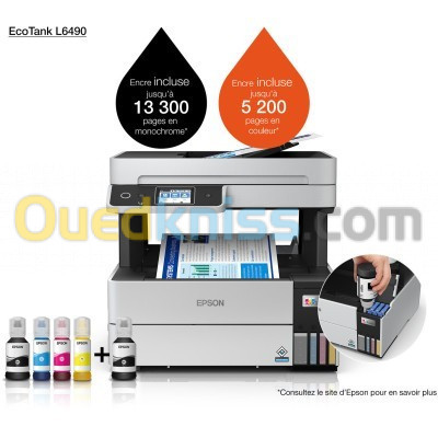 EPSON EcoTank L6490 Imprimante Multifonction - Couleur - USB - WIFI - Réservoirs Rechargeables.