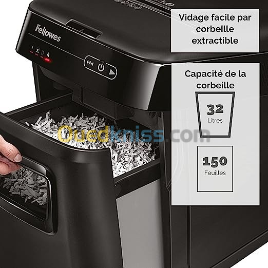 FELLOWES DESTRUCTEUR DE DOCUMENTS AUTOMAX 150C - COUPE CROISÉE P4 - 32 LITRE - AGRAFES - TROMBONES