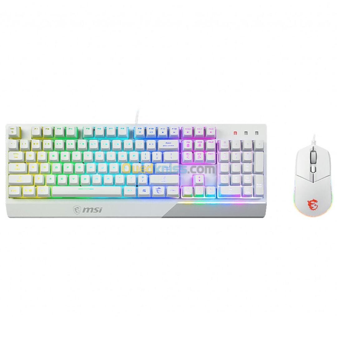 MSI VIGOR GK30 COMBO LIGHT RGB - PACK CLAVIER AZERTY - SOURIS CLUTCH GM11 - GAMING - FILAIRE - WHITE