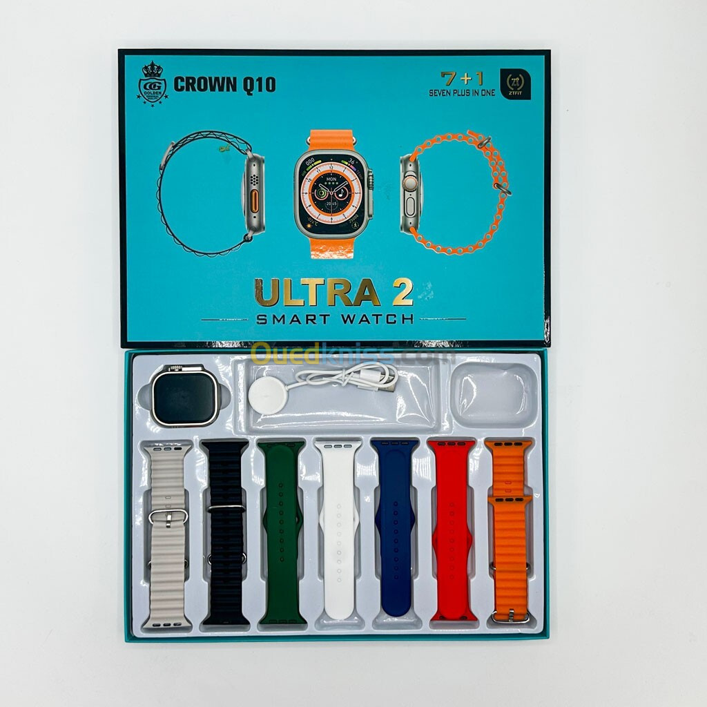  Crown Q10 Smart Watch Ultra 2 avec 7 Bracelets