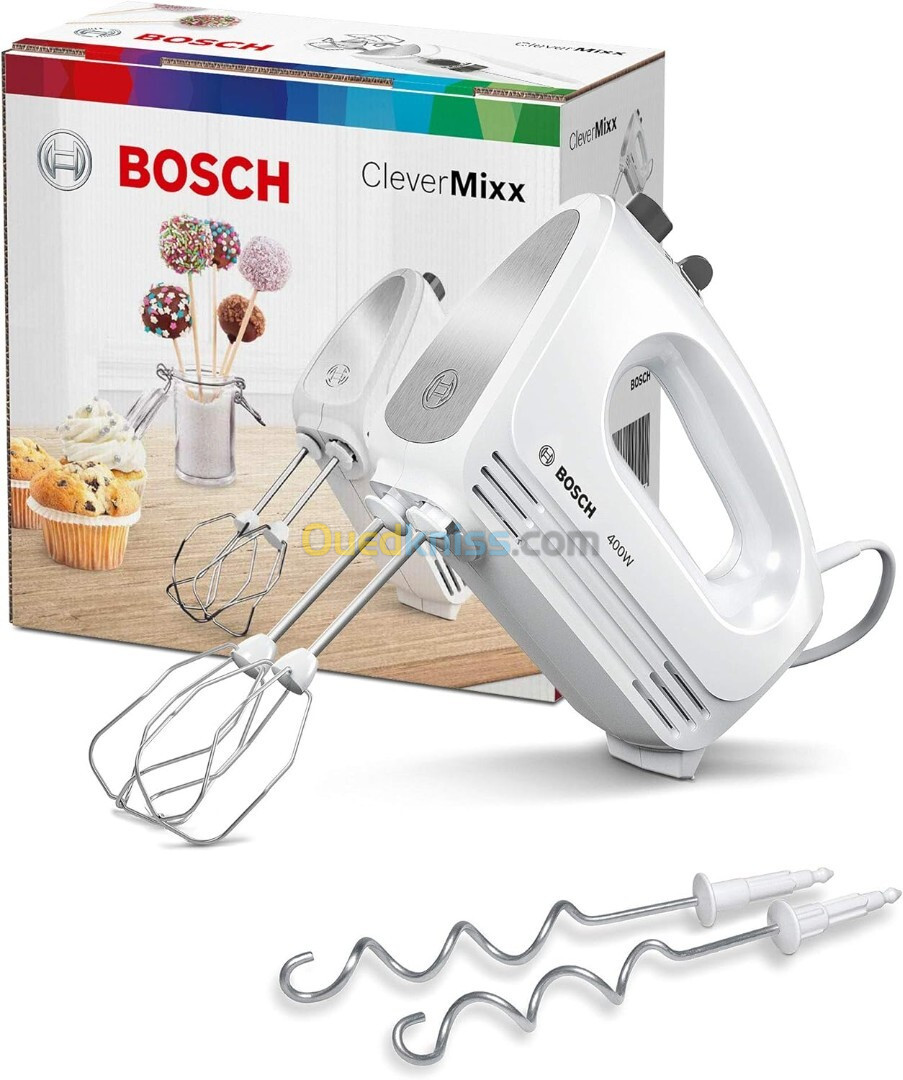 Batteur BOSCH MFQ24200 avec fouets et crochets pétrisseurs  400 W Blanc/Argenté