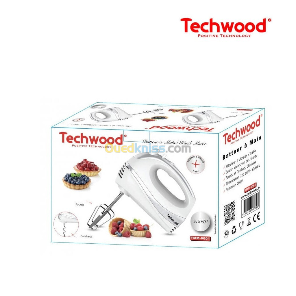 Techwood Batteur À Main 200W 5 Vitesses+ turbo TMM-8001