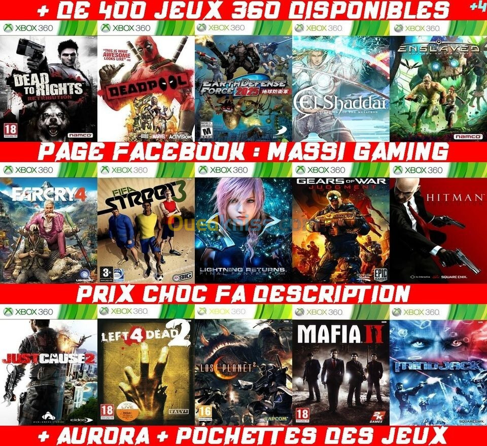 INSTALLATION JEUX XBOX 360 (PRIX CHOC FA DESCRIPTION) **