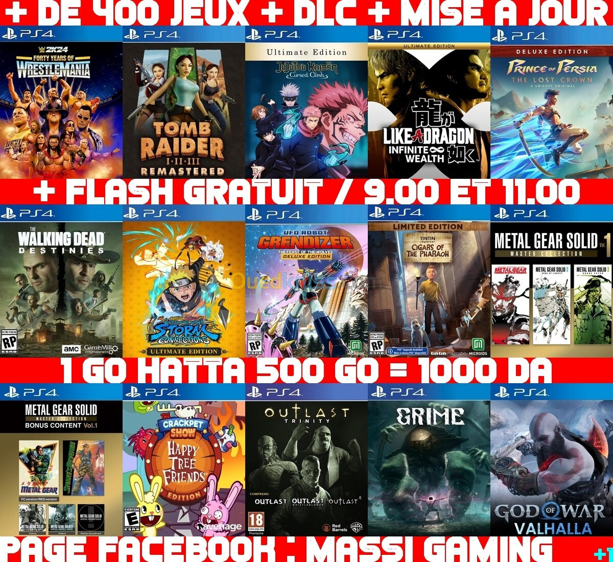 JEUX PS4 FLASHÉE 9.00 & 11.00 (+ FLASH GRATUIT + DLC + MISE A JOUR) --