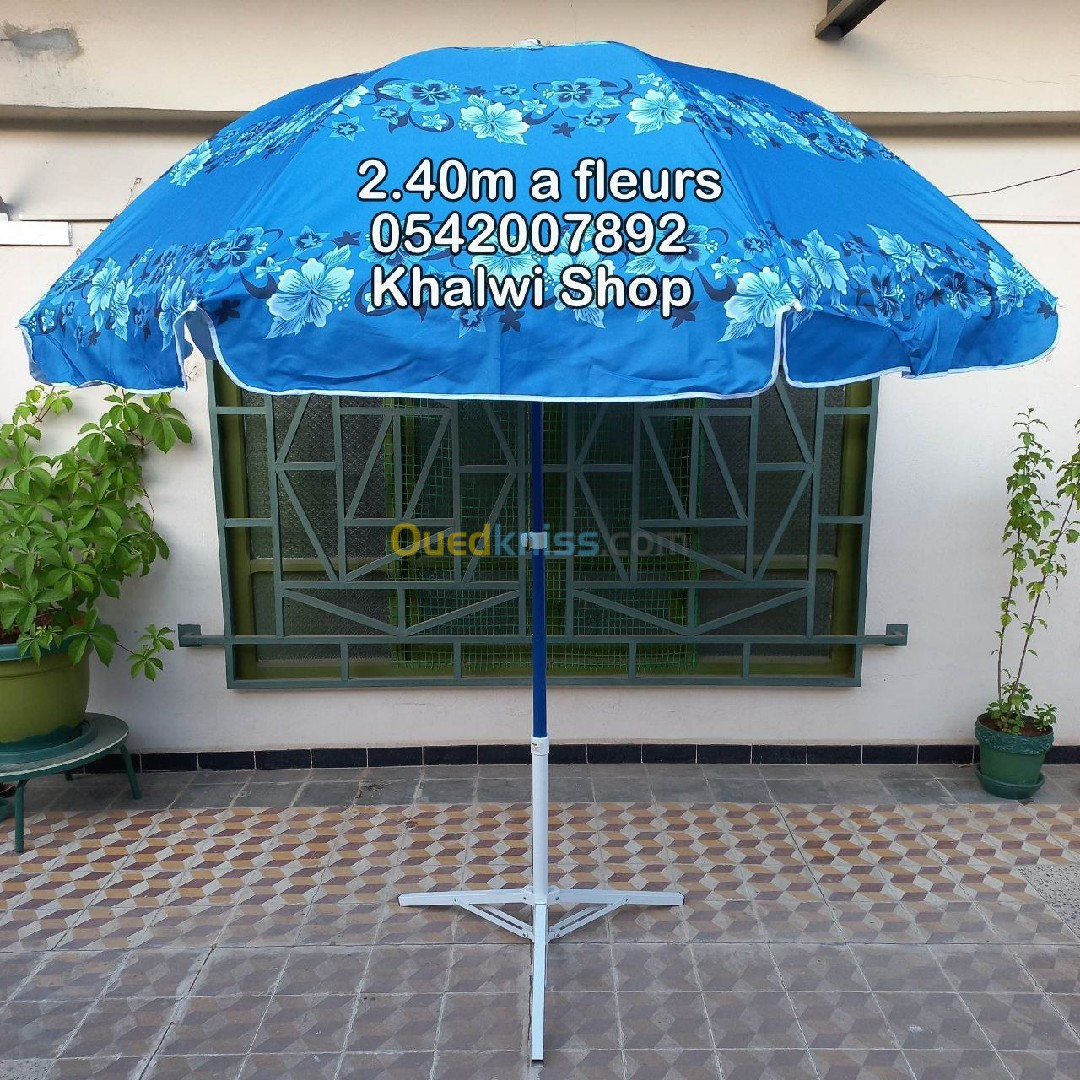 Parasol 2.40 mètre à fleurs Solide et haute qualité pour plage 