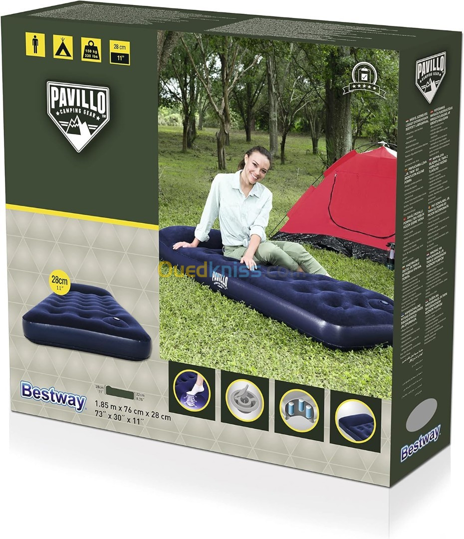 Matelas Gonflable Bestway pour camping et bivouac avec oreiller et pompe intégrée 1 place